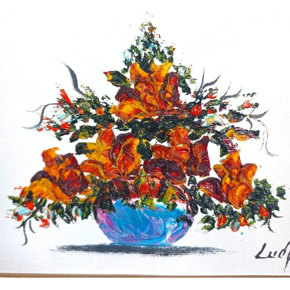 MCM Still Life Original Textured Oil Painting Roses Flowers Floral Arrangement - Picture 6 of 8